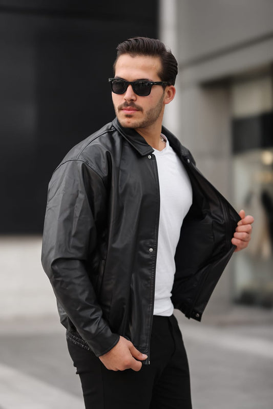 Deri Oversize Bomber Ceket