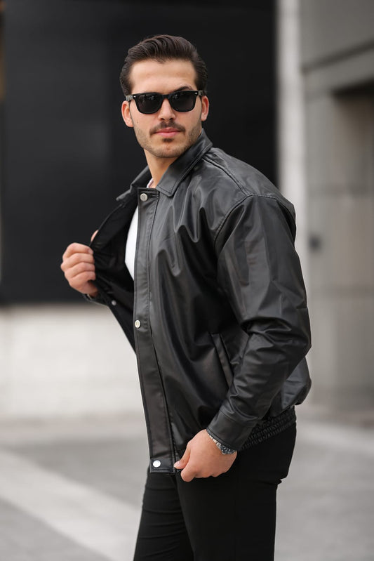 Deri Oversize Bomber Ceket